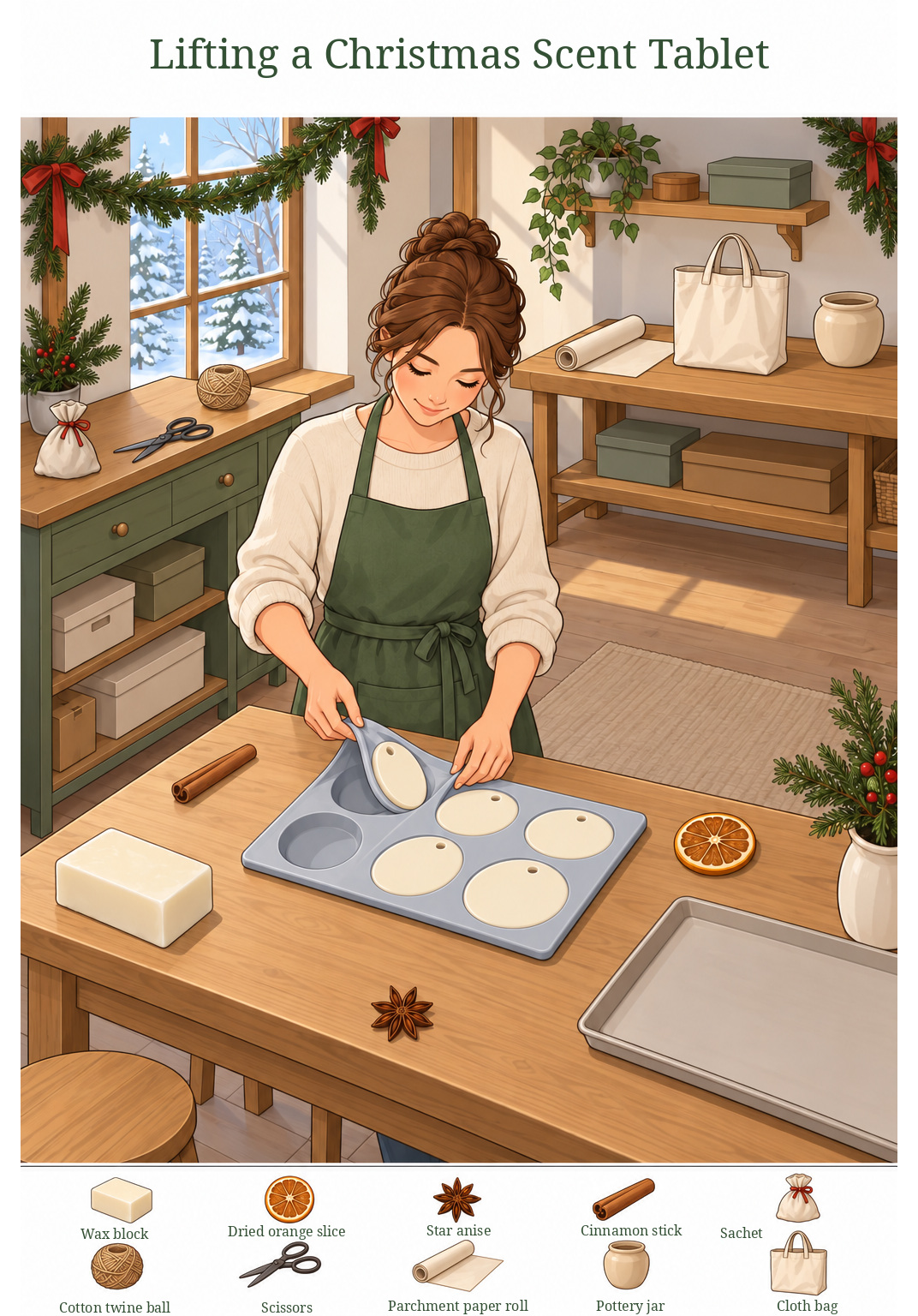 Lifting a Christmas Scent Tablet – full-color hidden picture puzzle with 10 objects to find