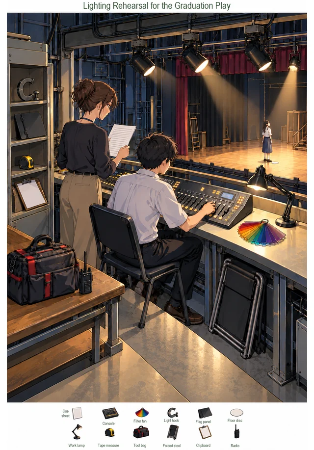 Lighting Rehearsal for the Graduation Play colorful hidden picture puzzle preview