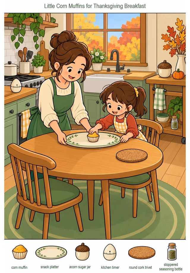 Little Corn Muffins for Thanksgiving Breakfast colorful hidden picture puzzle preview