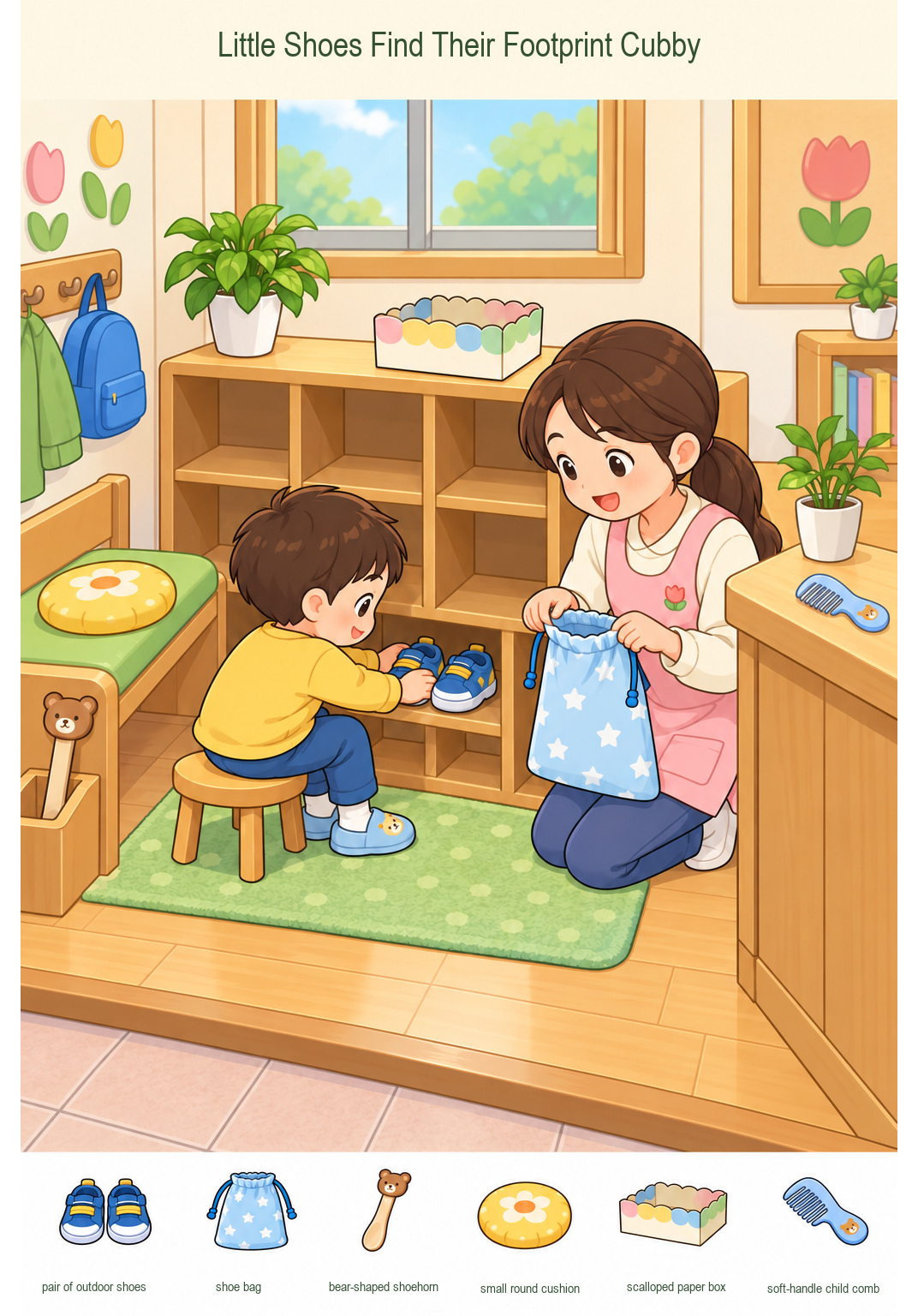 Little Shoes Find Their Footprint Cubby – full-color hidden picture puzzle with 6 objects to find