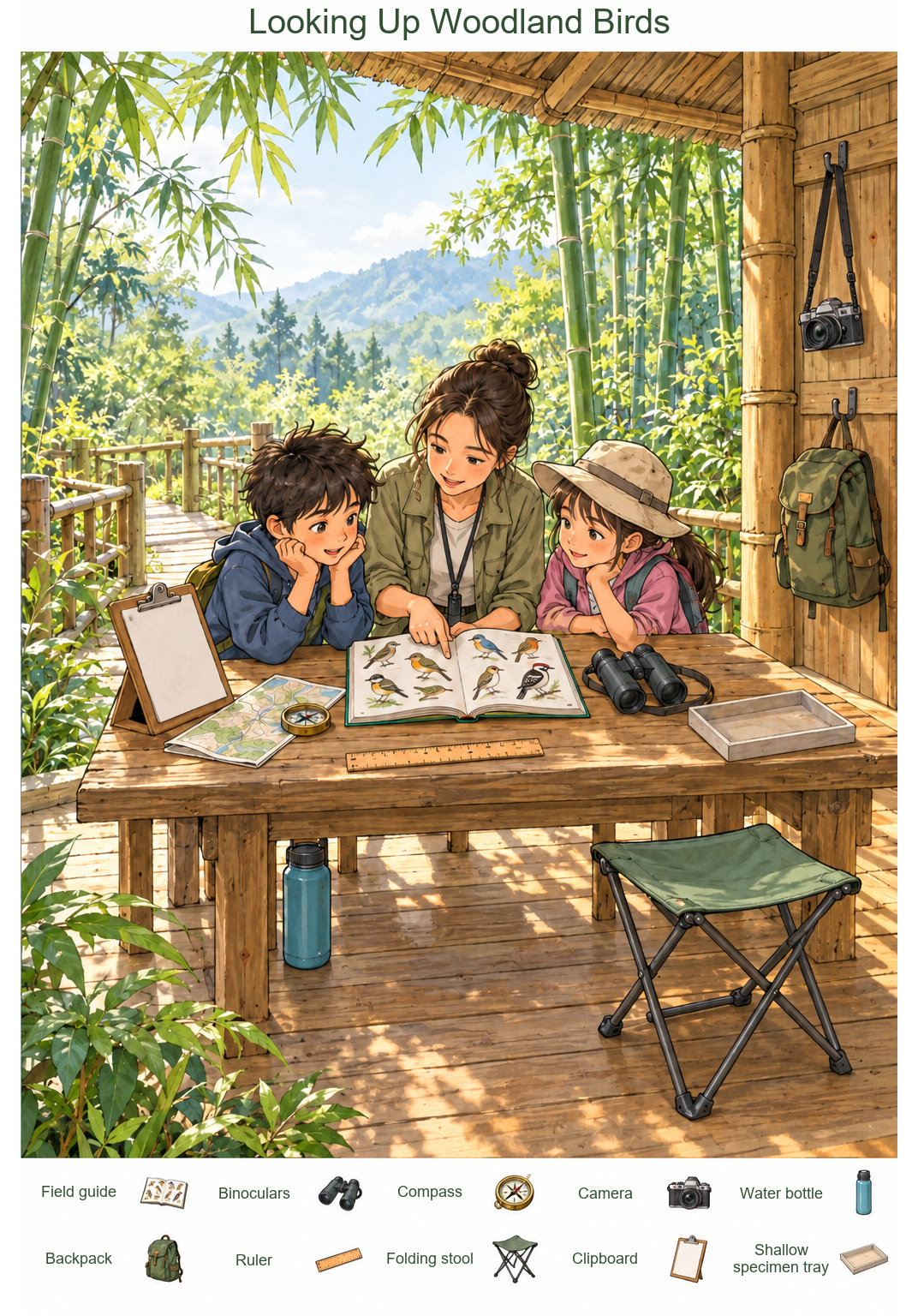 Looking Up Woodland Birds – full-color hidden picture puzzle with 10 objects to find