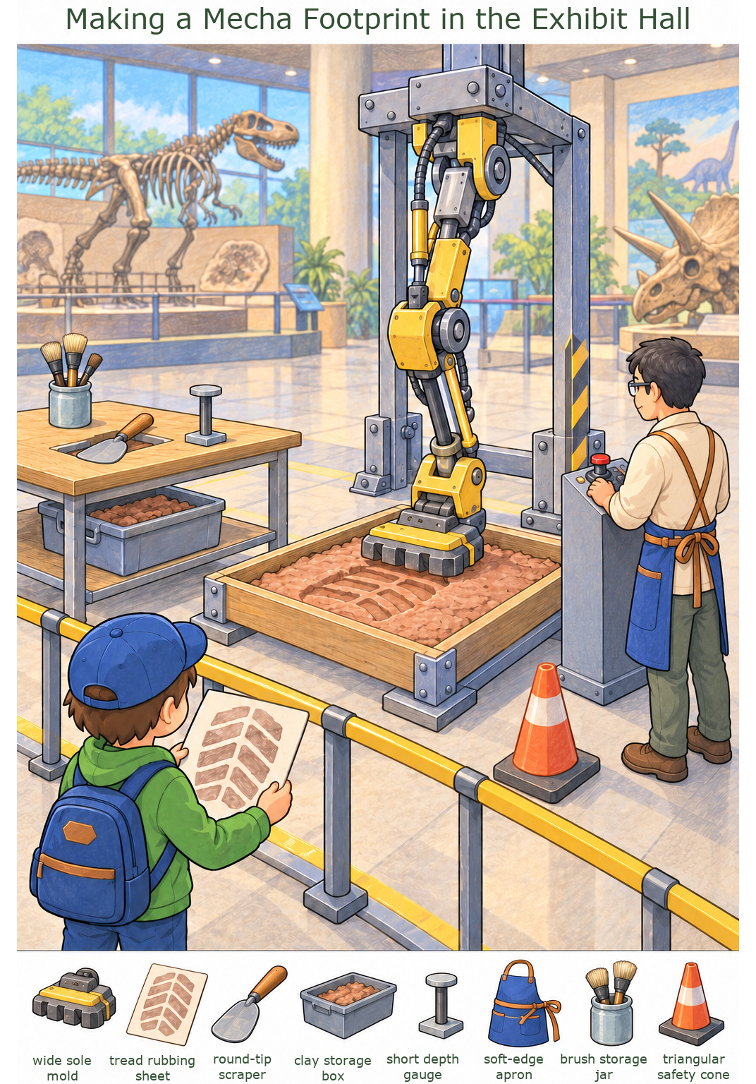 Making a Mecha Footprint in the Exhibit Hall – full-color hidden picture puzzle with 8 objects to find