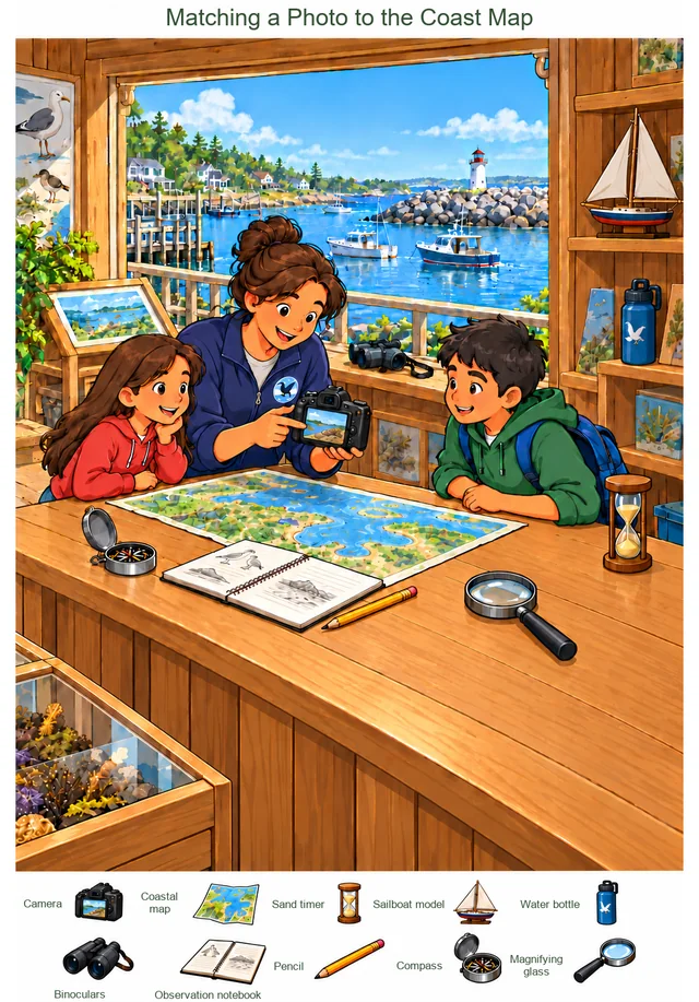 Matching a Photo to the Coast Map colorful hidden picture puzzle preview