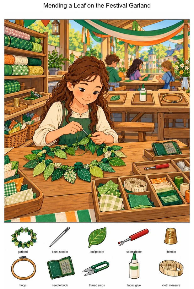 Mending a Leaf on the Festival Garland colorful hidden picture puzzle preview