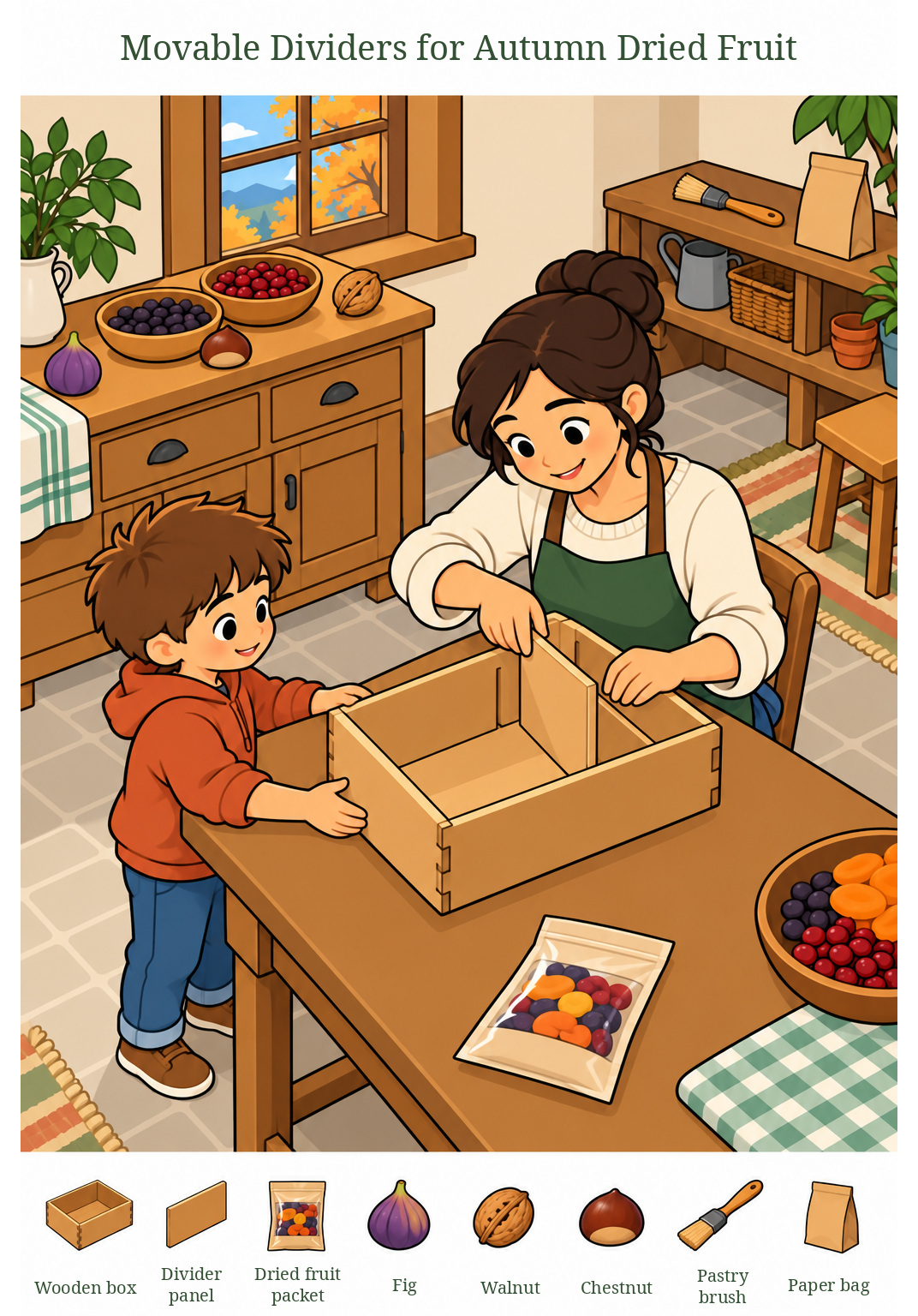 Movable Dividers for Autumn Dried Fruit – full-color hidden picture puzzle with 8 objects to find