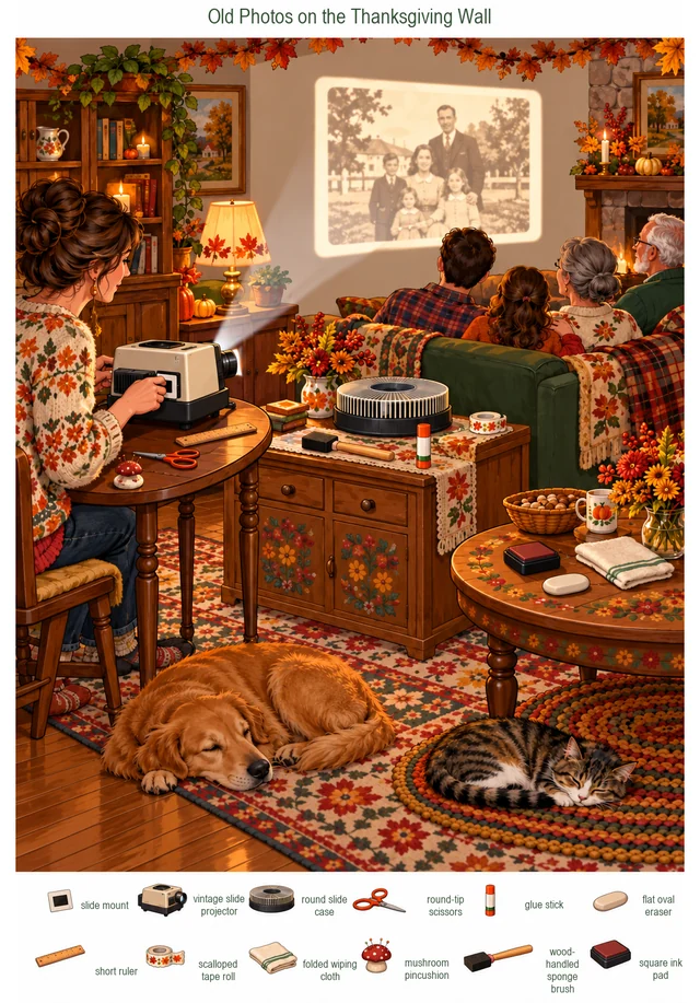 Old Photos on the Thanksgiving Wall colorful hidden picture puzzle preview