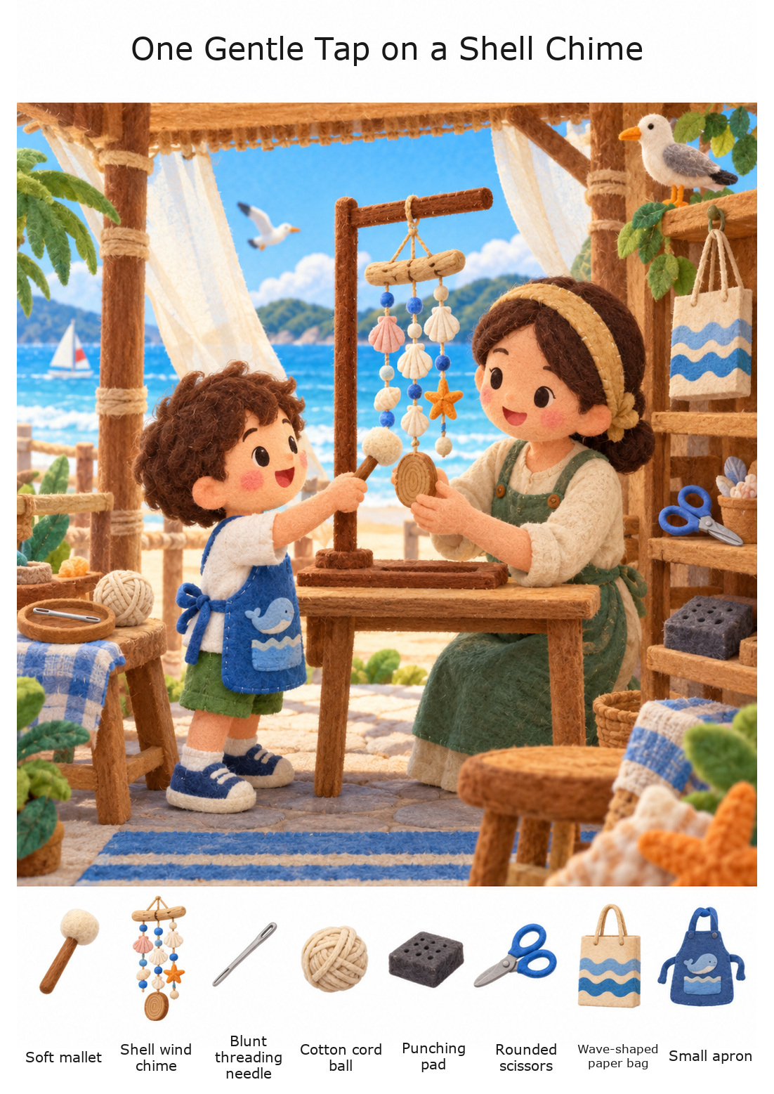 One Gentle Tap on a Shell Chime – full-color hidden picture puzzle with 8 objects to find