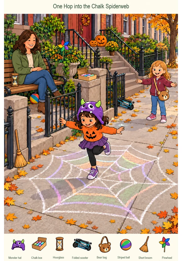 One Hop into the Chalk Spiderweb colorful hidden picture puzzle preview