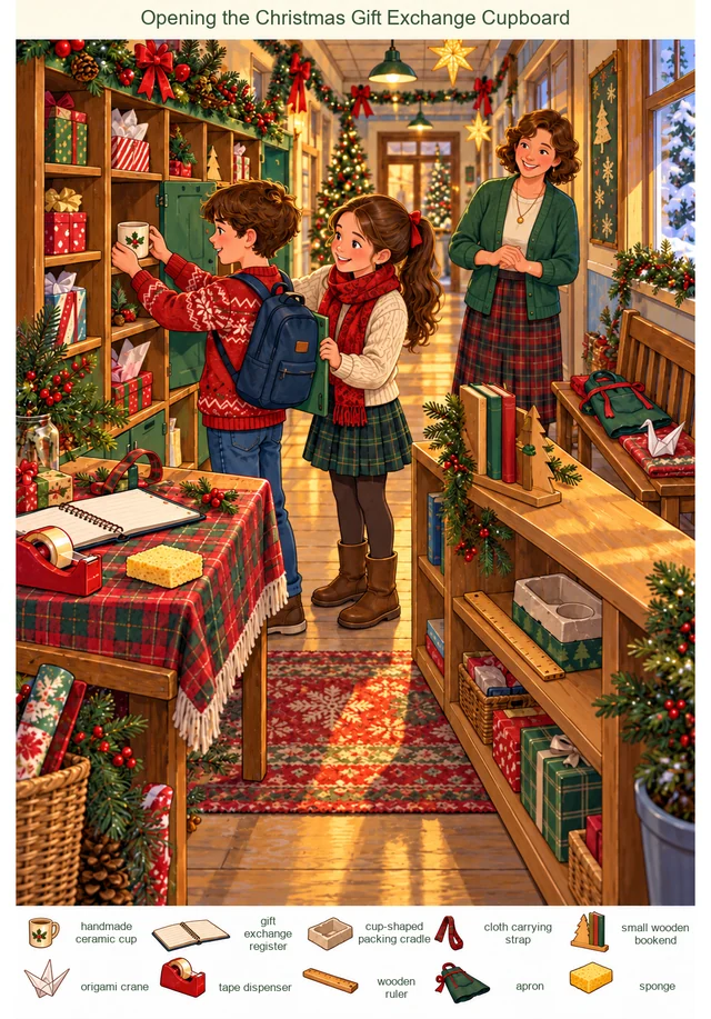 Opening the Christmas Gift Exchange Cupboard colorful hidden picture puzzle preview