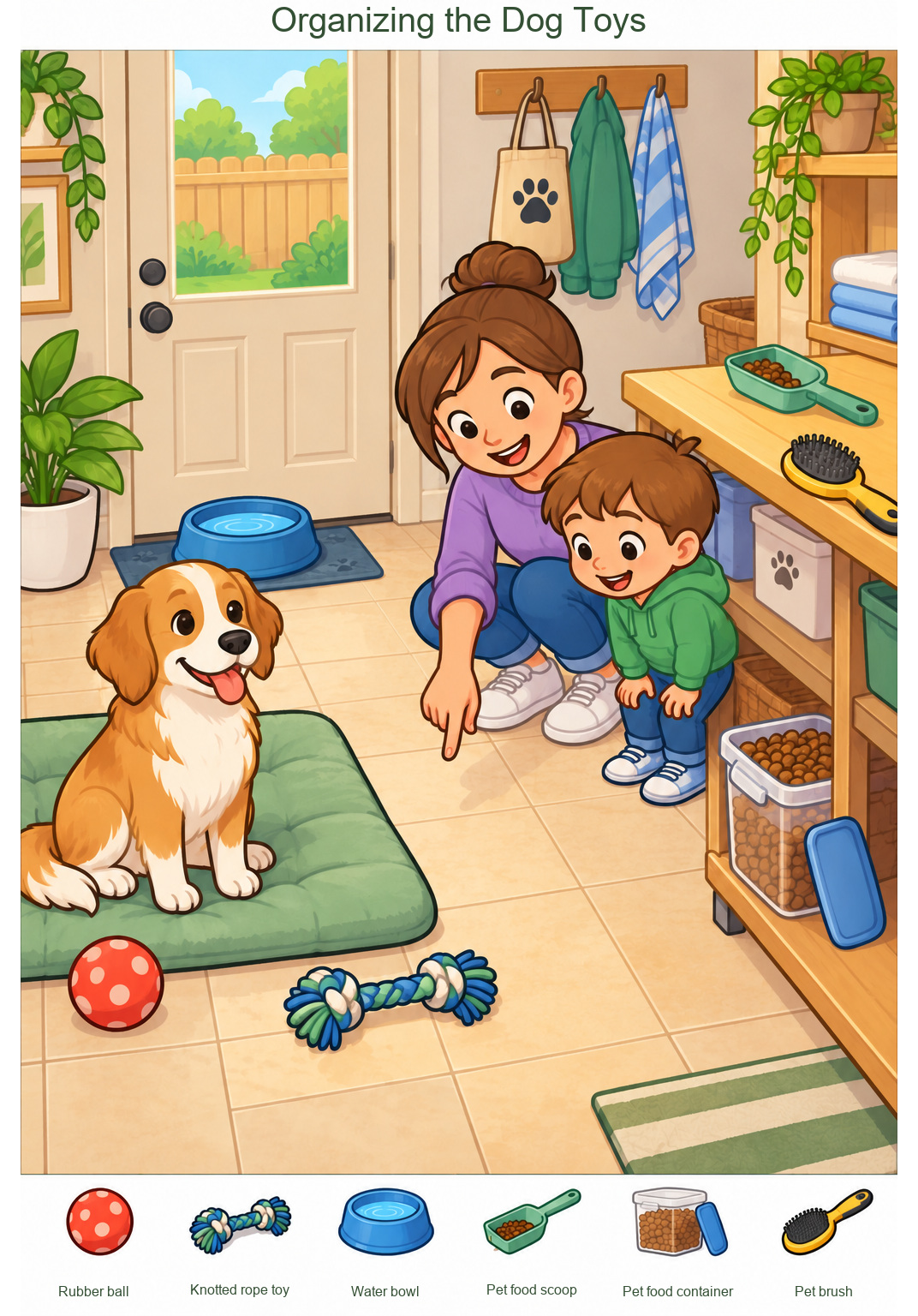Organizing the Dog Toys – full-color hidden picture puzzle with 6 objects to find