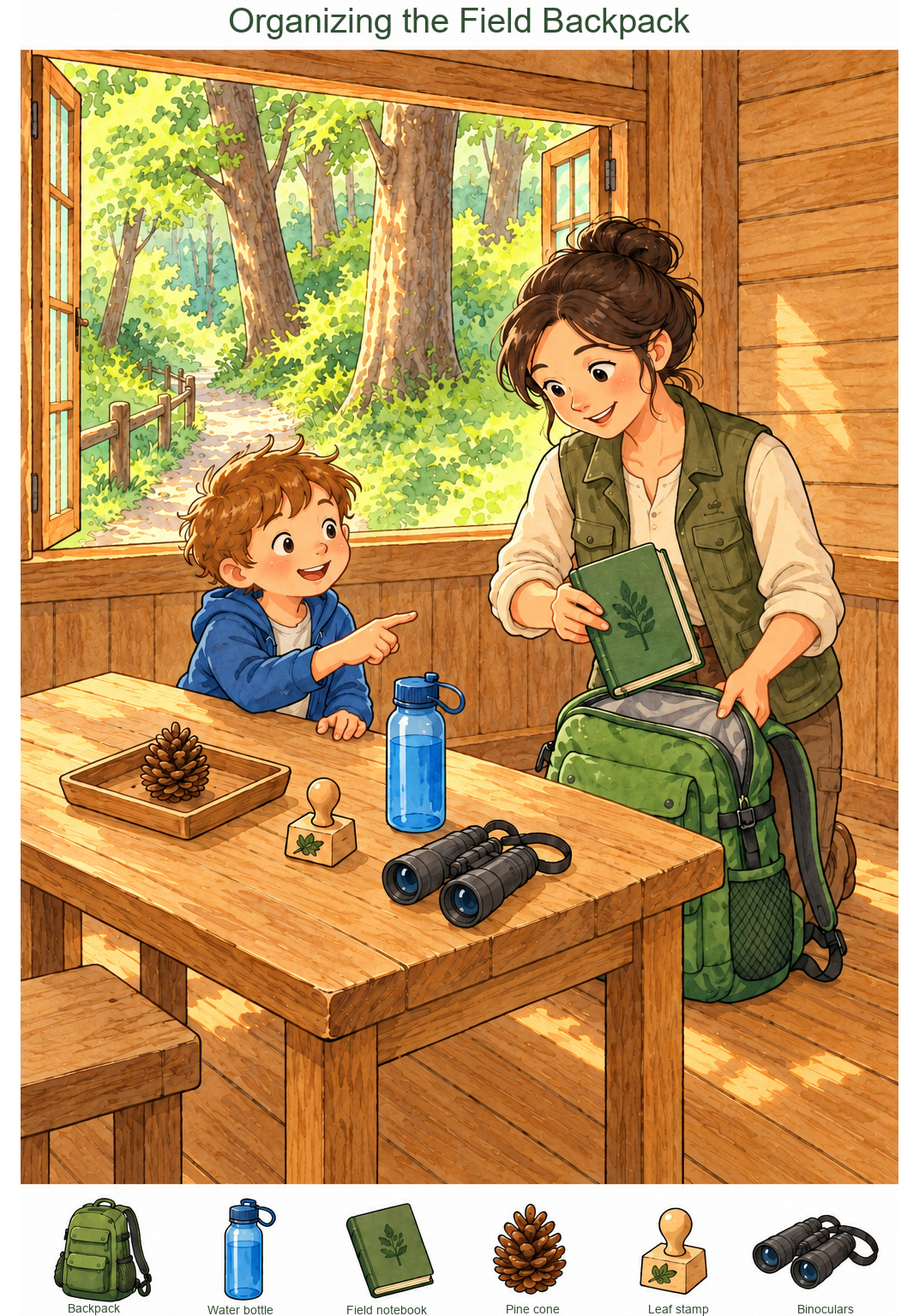 Organizing the Field Backpack – full-color hidden picture puzzle with 6 objects to find