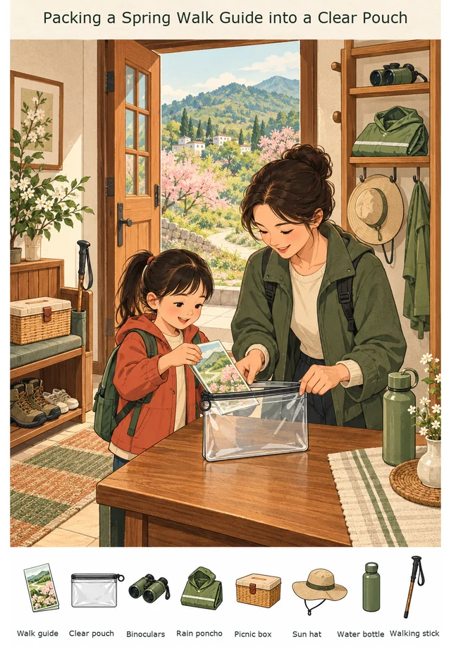Packing a Spring Walk Guide into a Clear Pouch colorful hidden picture puzzle preview