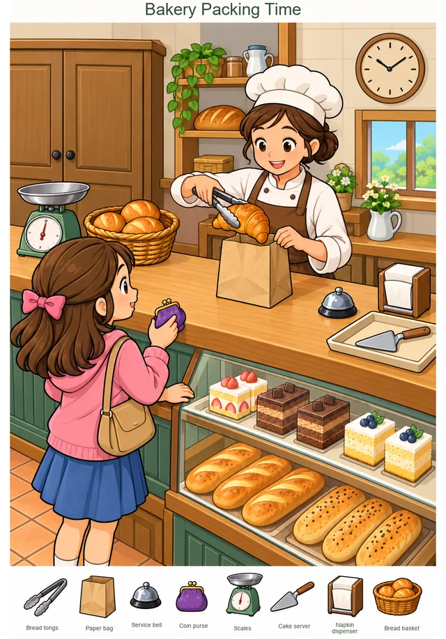 Packing Breakfast at the Bakery Counter colorful hidden picture puzzle preview