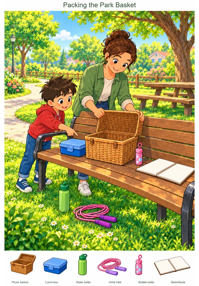 Packing the Park Basket colorful hidden picture puzzle preview