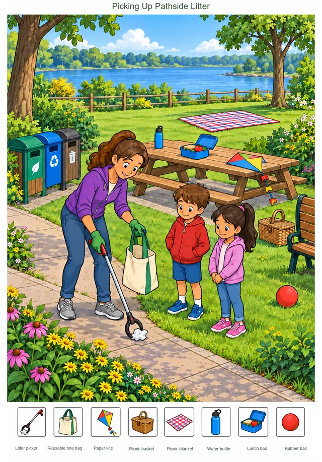 Picking Up Pathside Litter colorful hidden picture puzzle preview