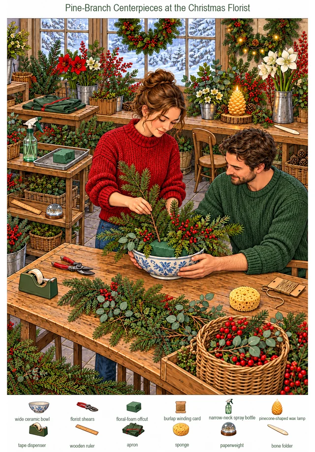 Pine-Branch Centerpieces at the Christmas Florist colorful hidden picture puzzle preview