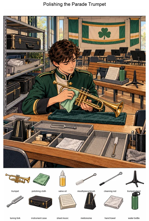 Polishing the Parade Trumpet colorful hidden picture puzzle preview