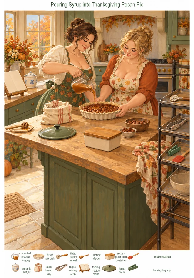 Pouring Syrup into Thanksgiving Pecan Pie colorful hidden picture puzzle preview