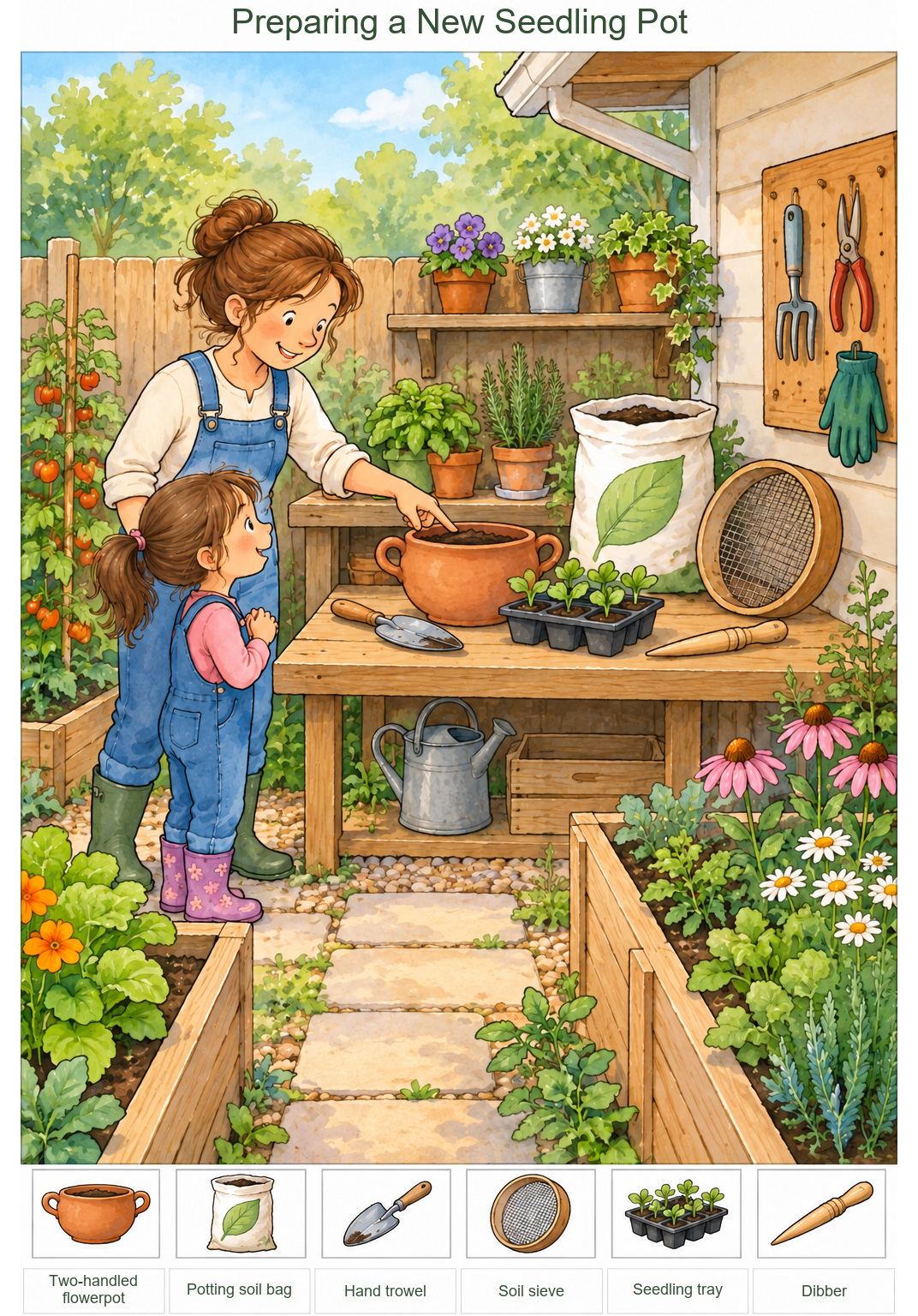 Preparing a New Seedling Pot – full-color hidden picture puzzle with 6 objects to find