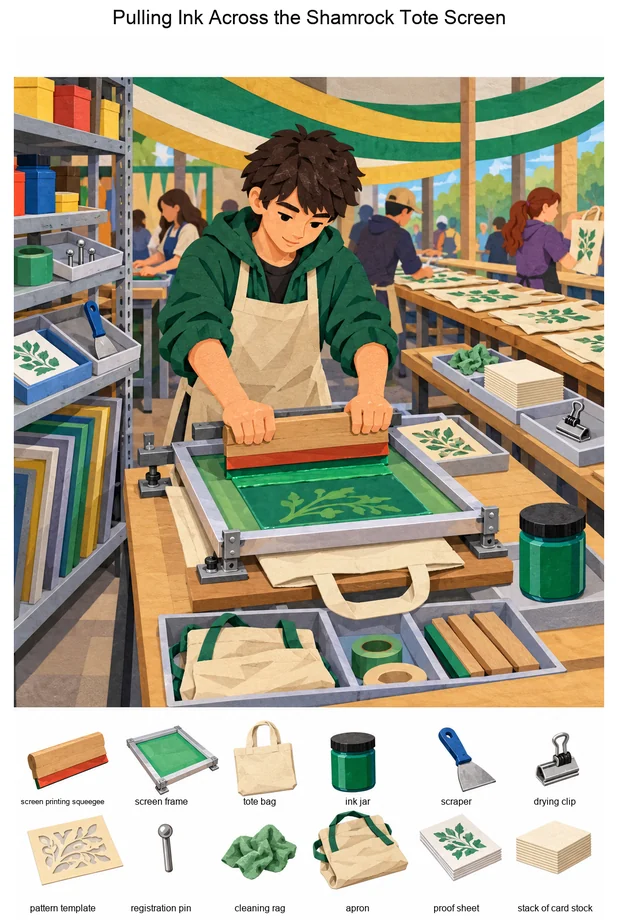 Pulling Ink Across the Shamrock Tote Screen colorful hidden picture puzzle preview