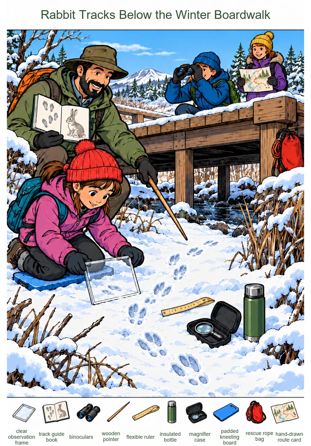 Rabbit Tracks Below the Winter Boardwalk colorful hidden picture puzzle preview