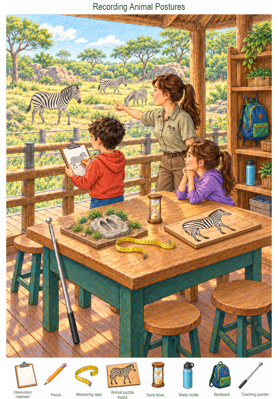 Recording Animal Postures – full-color hidden picture puzzle with 8 objects to find