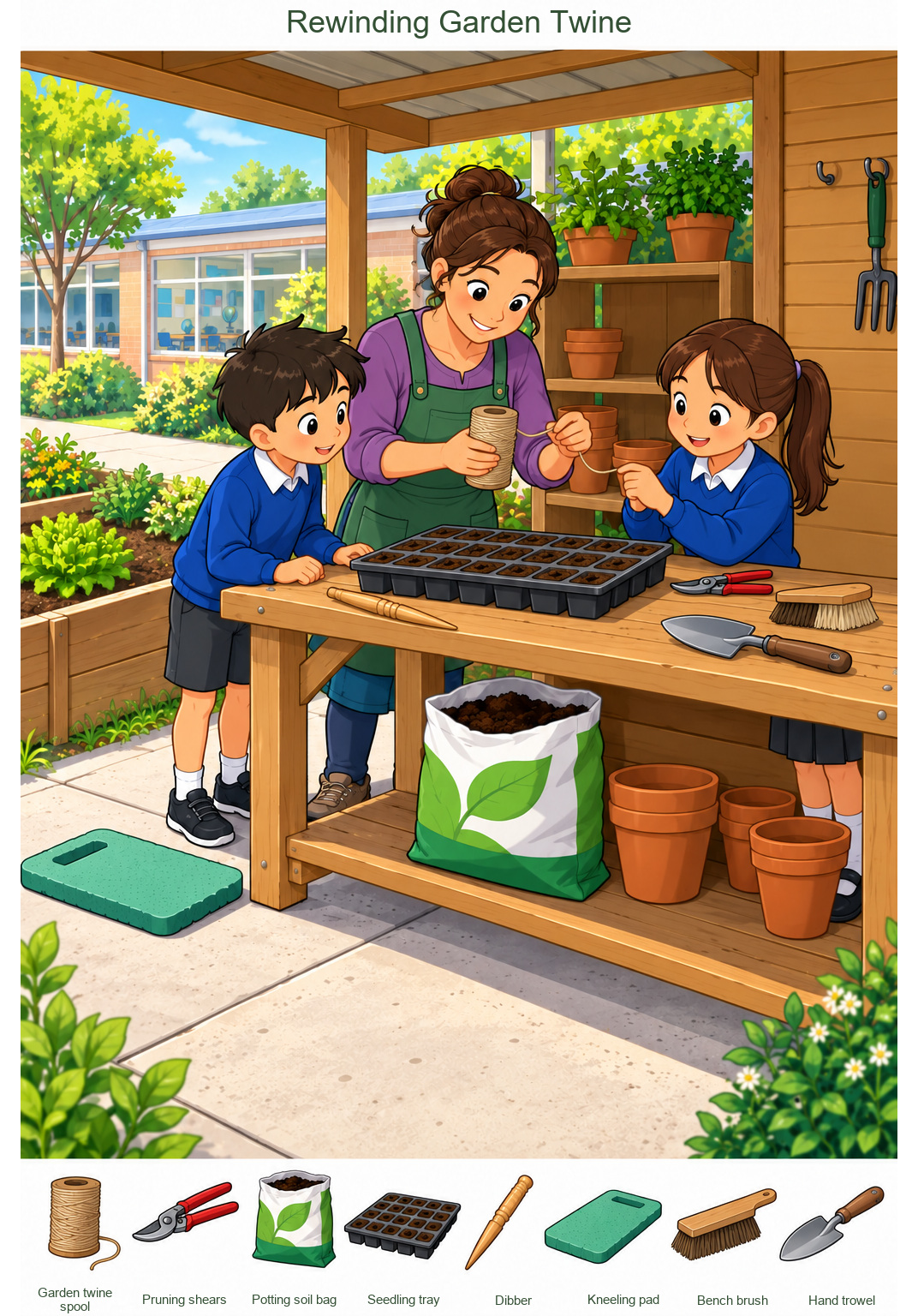 Rewinding Garden Twine – full-color hidden picture puzzle with 8 objects to find