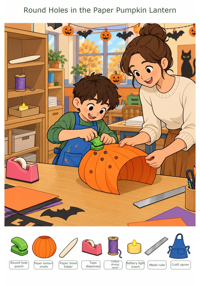 Round Holes in the Paper Pumpkin Lantern colorful hidden picture puzzle preview