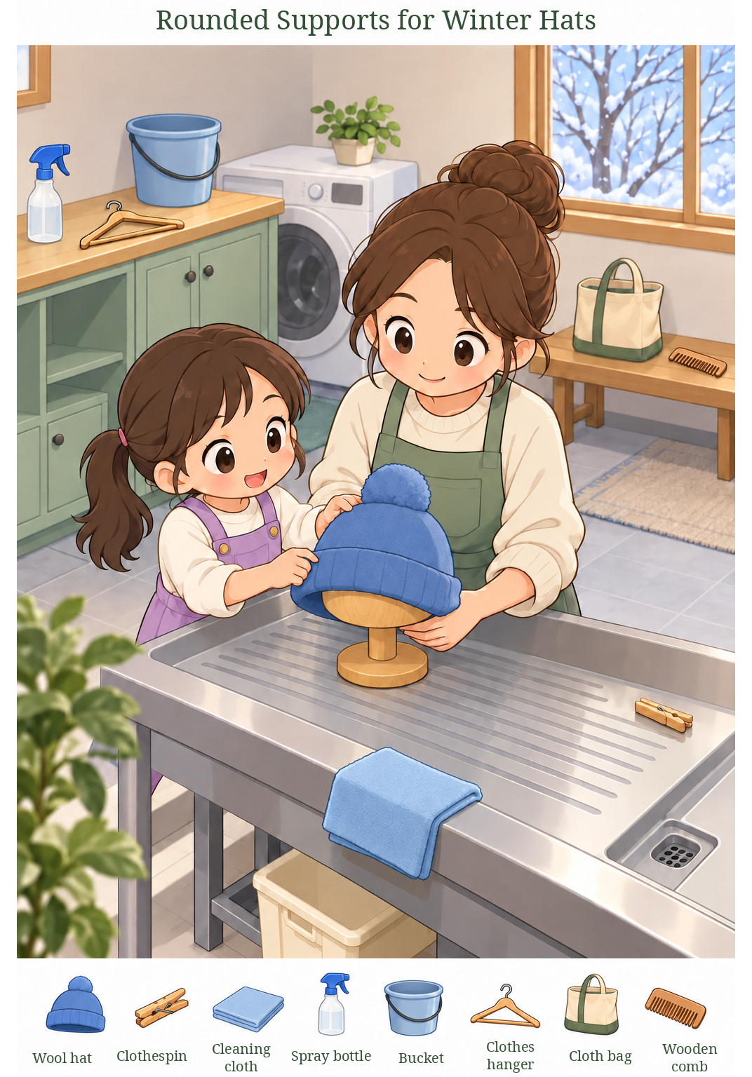 Rounded Supports for Winter Hats – full-color hidden picture puzzle with 8 objects to find