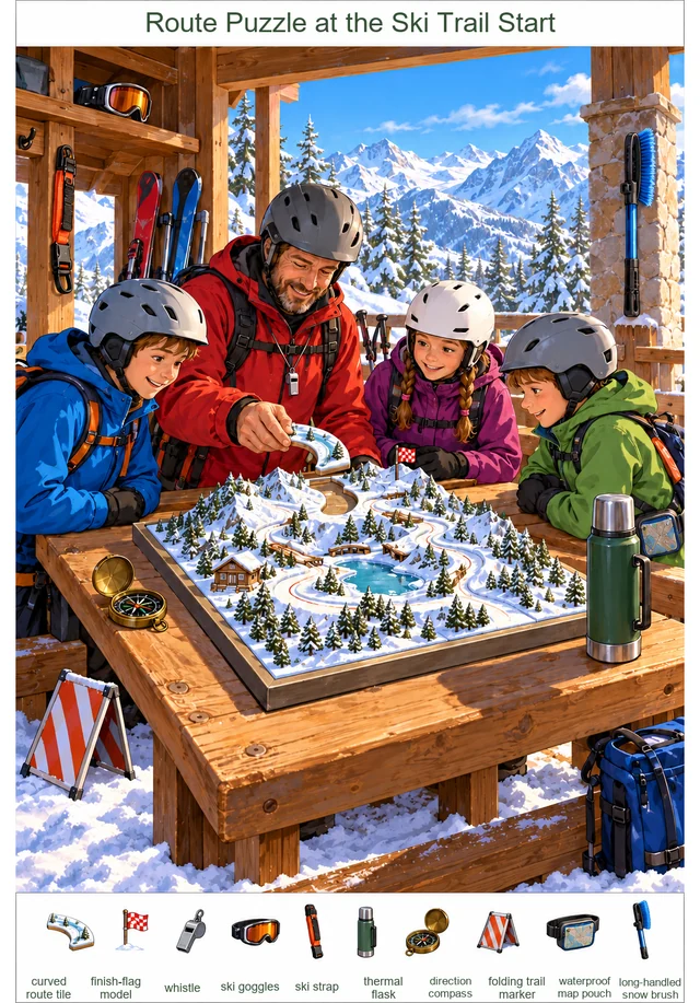 Route Puzzle at the Ski Trail Start colorful hidden picture puzzle preview