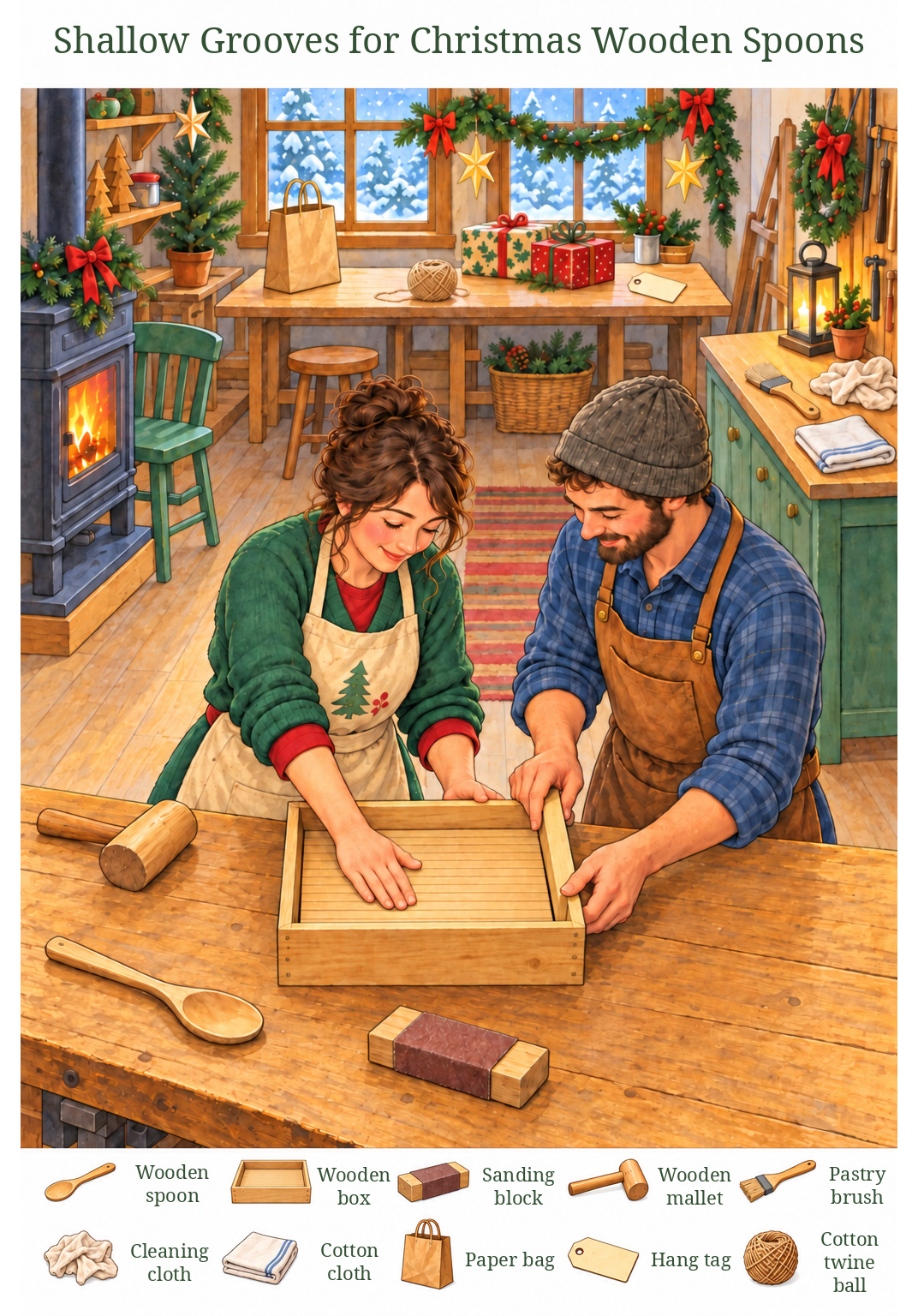 Shallow Grooves for Christmas Wooden Spoons – full-color hidden picture puzzle with 10 objects to find