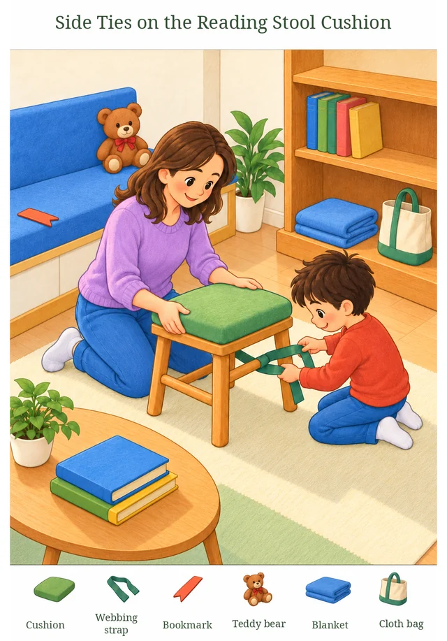 Side Ties on the Reading Stool Cushion colorful hidden picture puzzle preview