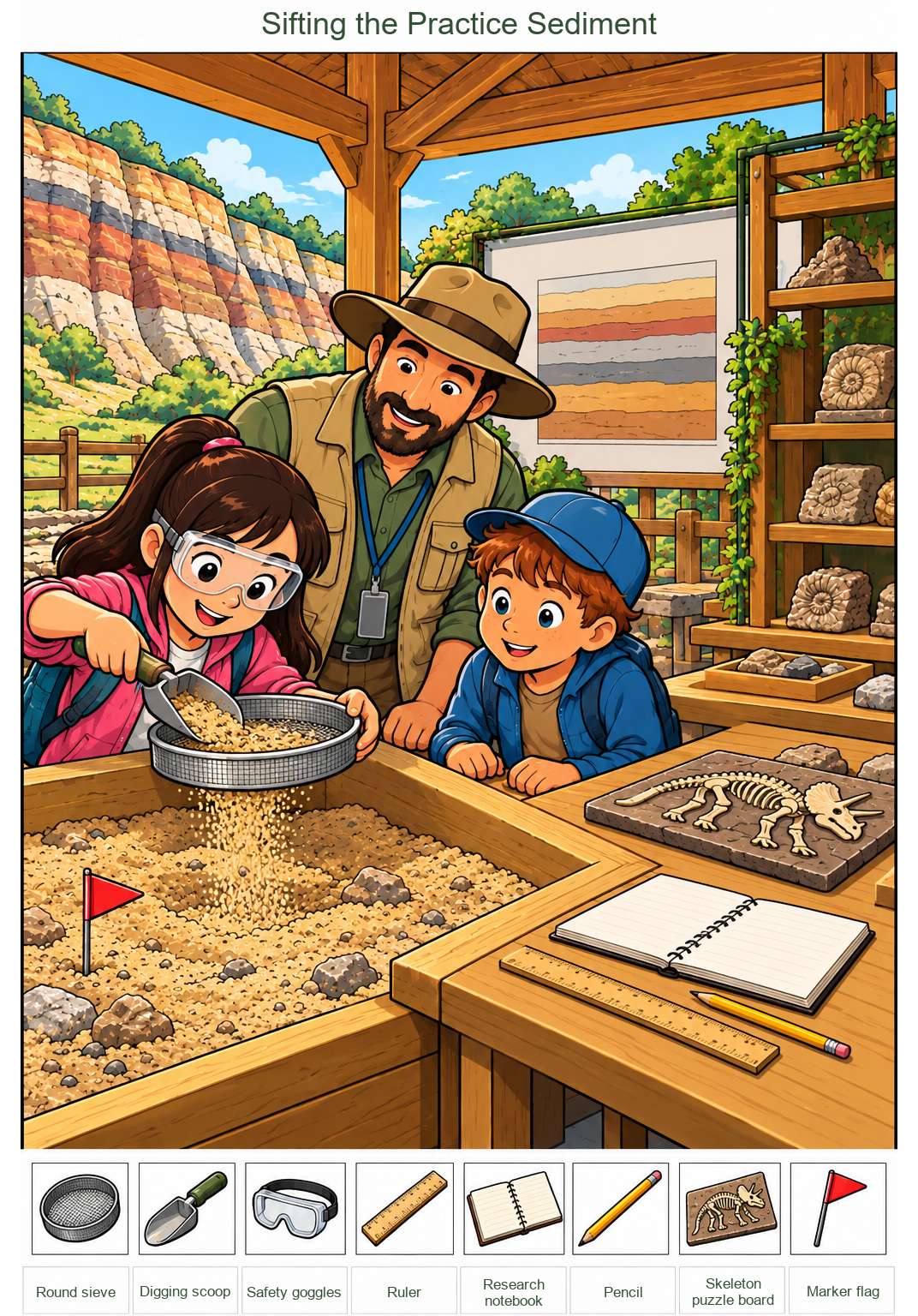 Sifting the Practice Sediment – full-color hidden picture puzzle with 8 objects to find