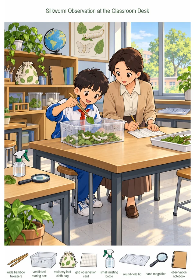Silkworm Observation at the Classroom Desk colorful hidden picture puzzle preview