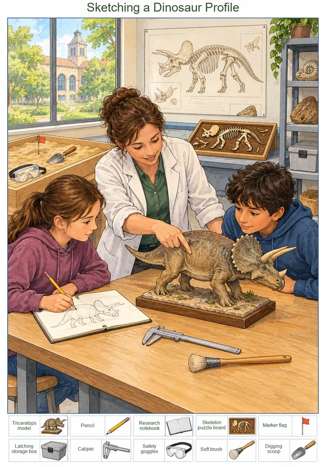 Sketching a Dinosaur Profile colorful hidden picture puzzle preview