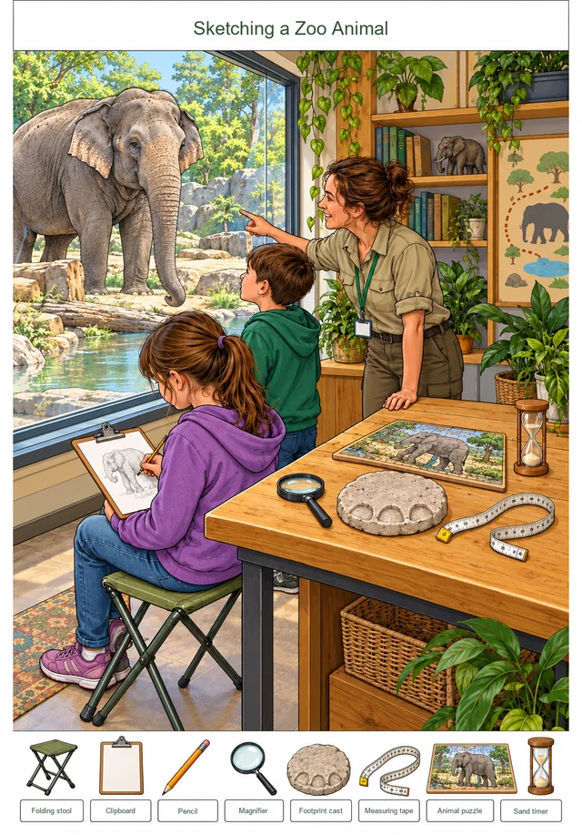 Sketching a Zoo Animal colorful hidden picture puzzle preview