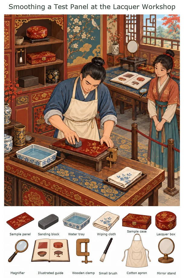 Smoothing a Test Panel at the Lacquer Workshop colorful hidden picture puzzle preview