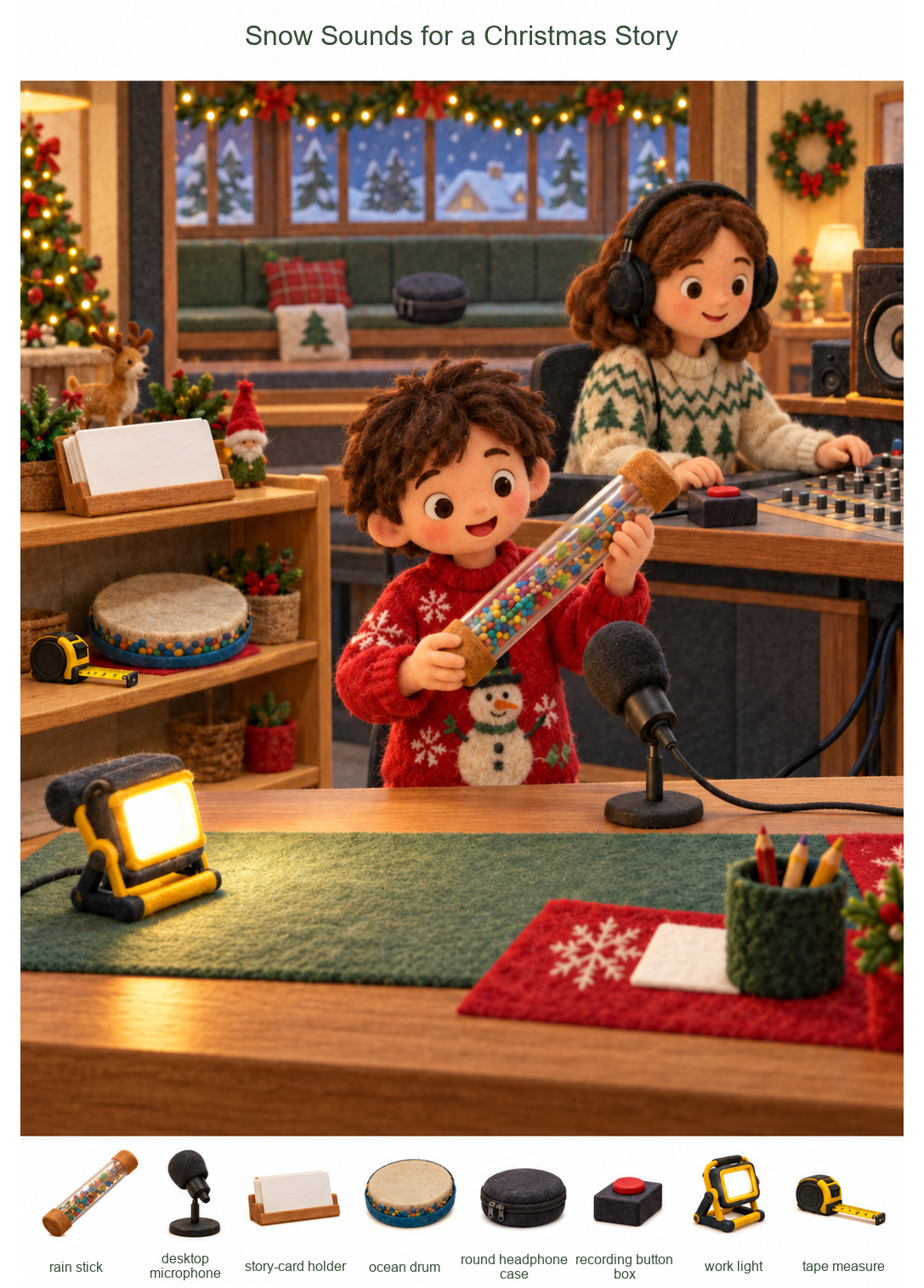 Snow Sounds for a Christmas Story – full-color hidden picture puzzle with 8 objects to find