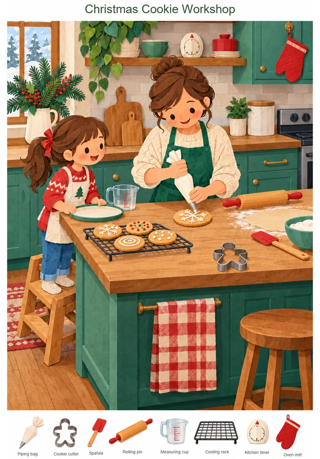 Snowflake Icing at the Christmas Cookie Table colorful hidden picture puzzle preview