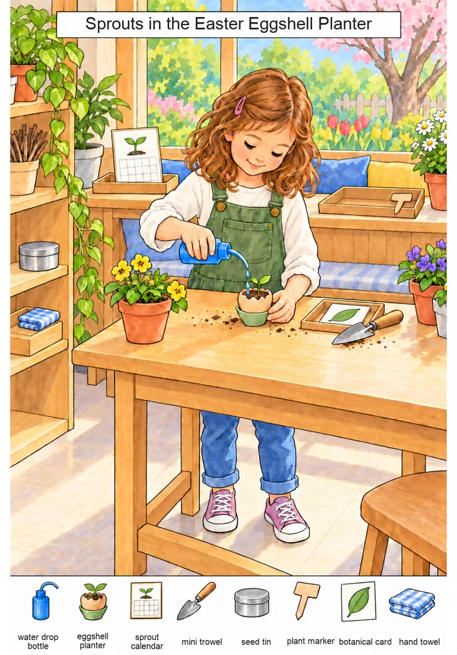 Sprouts in the Easter Eggshell Planter colorful hidden picture puzzle preview
