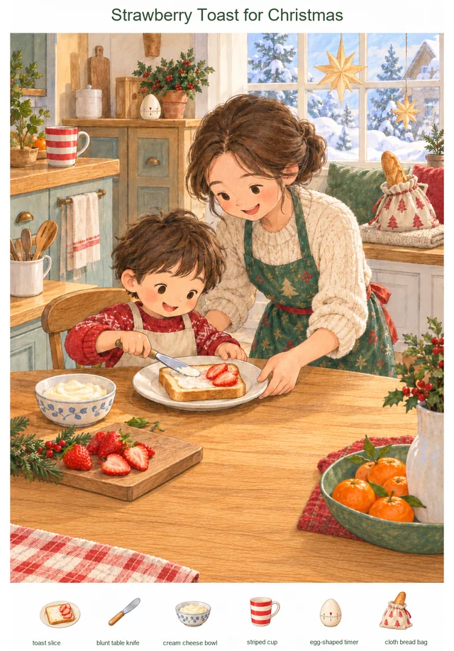 Strawberry Toast for Christmas colorful hidden picture puzzle preview