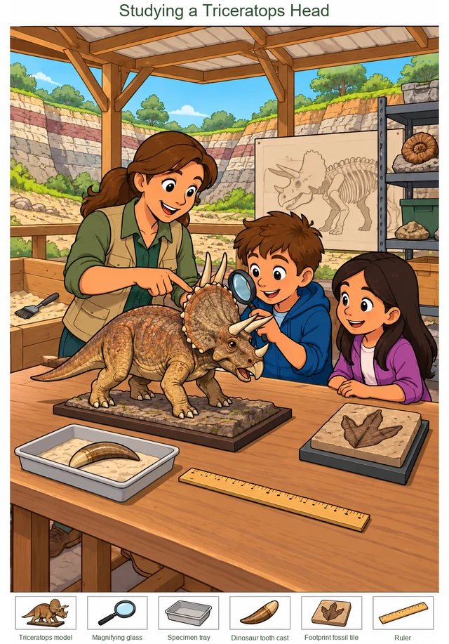 Studying a Triceratops Head colorful hidden picture puzzle preview