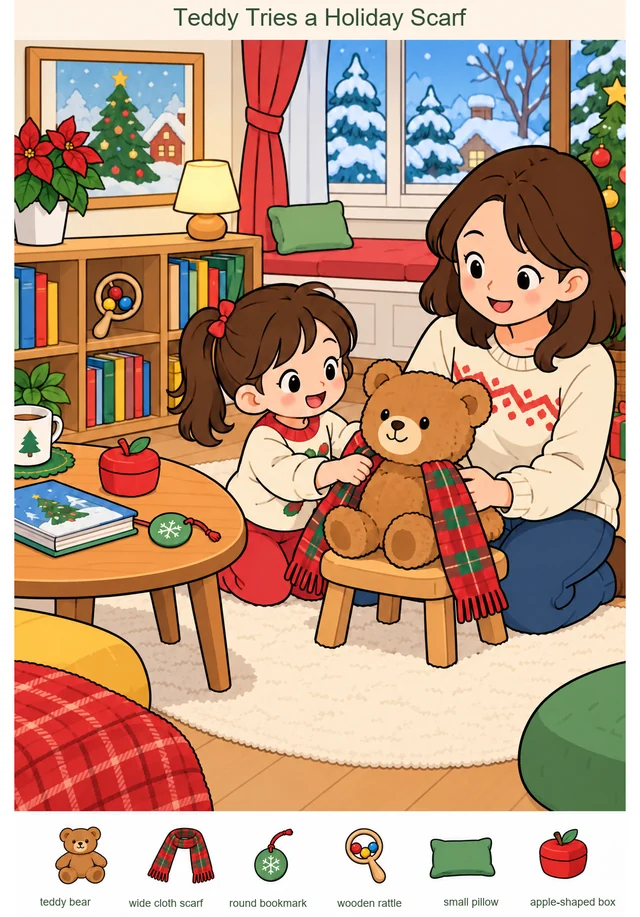 Teddy Tries a Holiday Scarf colorful hidden picture puzzle preview