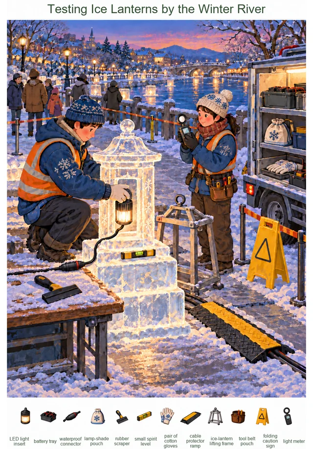 Testing Ice Lanterns by the Winter River colorful hidden picture puzzle preview