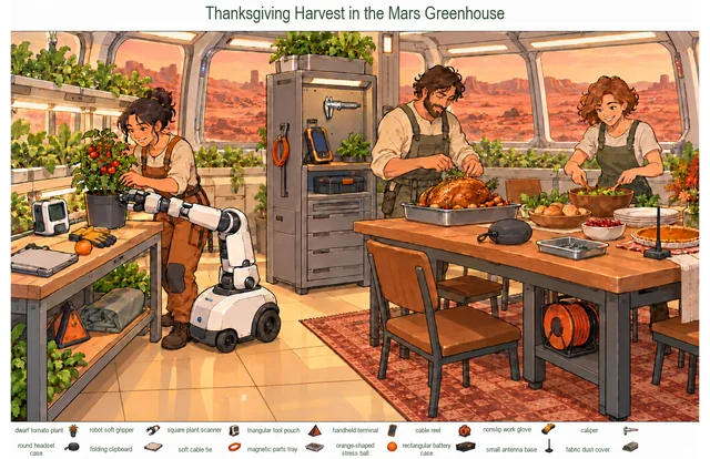 Thanksgiving Harvest in the Mars Greenhouse colorful hidden picture puzzle preview
