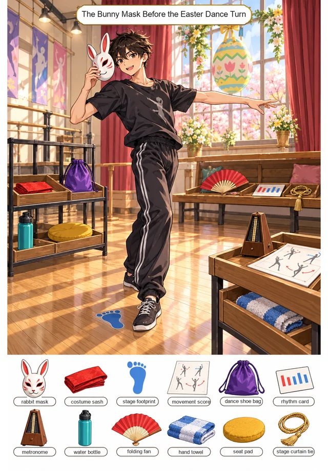 The Bunny Mask Before the Easter Dance Turn colorful hidden picture puzzle preview