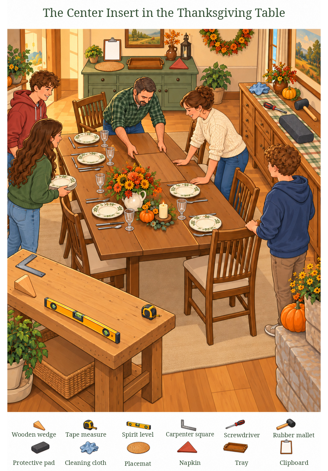 The Center Insert in the Thanksgiving Table – full-color hidden picture puzzle with 12 objects to find