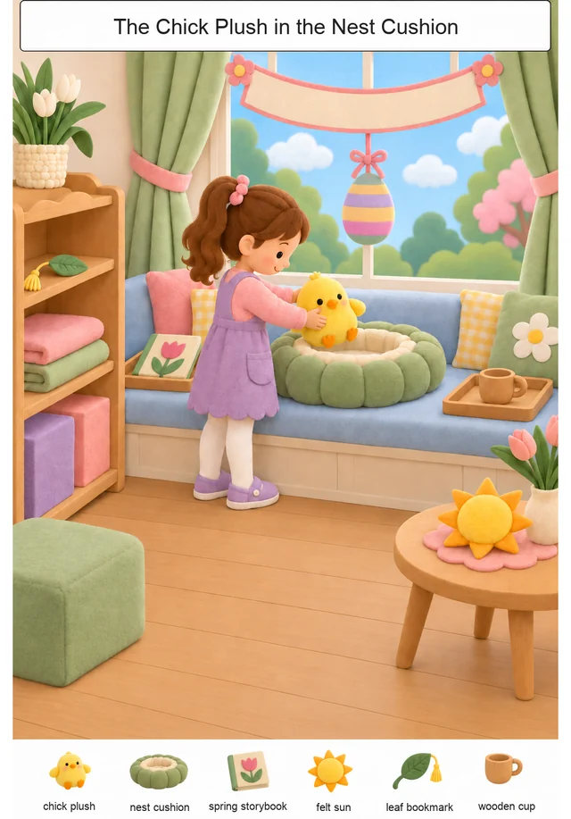 The Chick Plush in the Nest Cushion colorful hidden picture puzzle preview