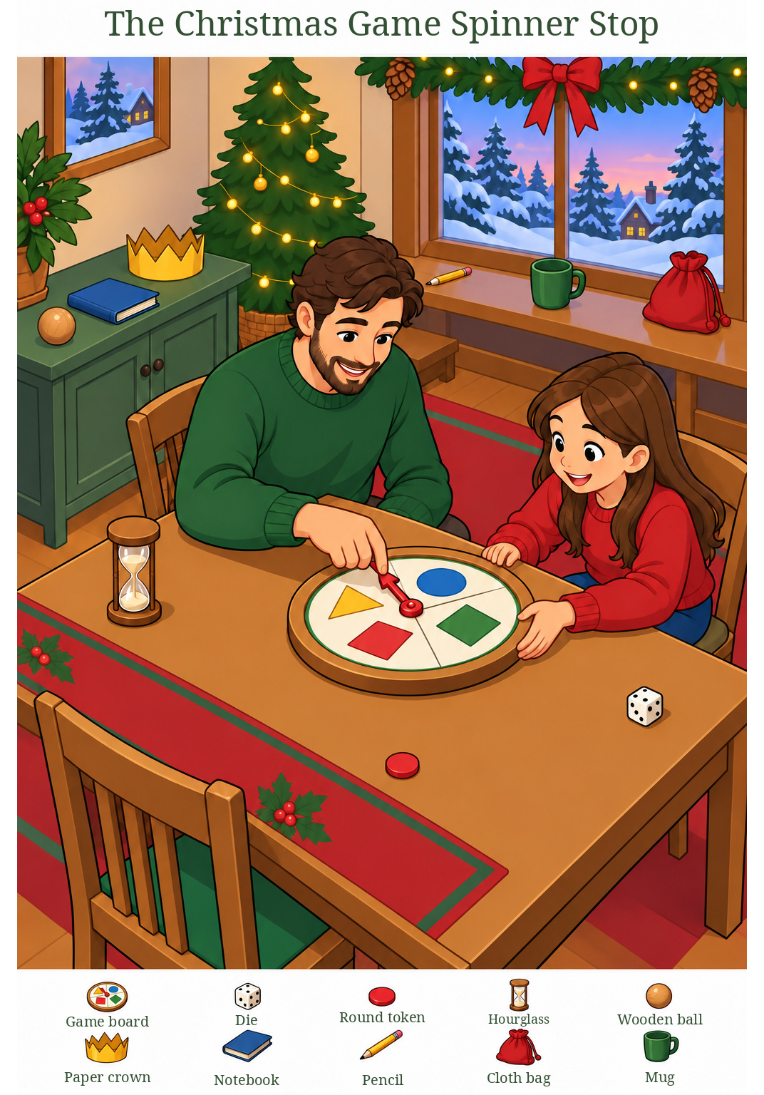 The Christmas Game Spinner Stop – full-color hidden picture puzzle with 10 objects to find