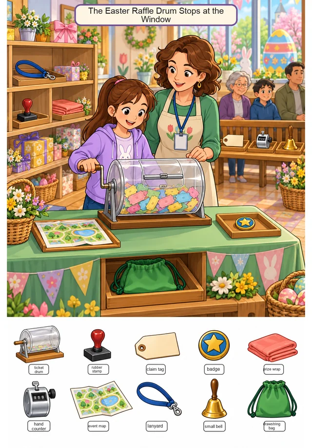 The Easter Raffle Drum Stops at the Window colorful hidden picture puzzle preview